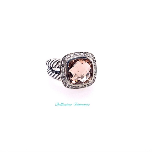 David Yurman Sterling Silver Albion Ring 11mm with Morganite and Diamonds Size 7 - Picture 5 of 5